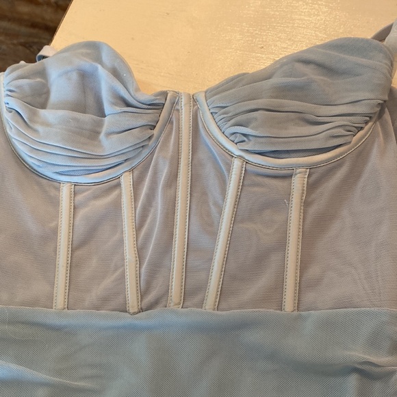 Oh Polly Blue Ruched Bodycon Mesh Corset dress, Size 6 - Picture 3 of 4